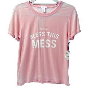 Forever 21 Lingerie Sleepover Separates Top “Bless This Mess” Light Pink/White S